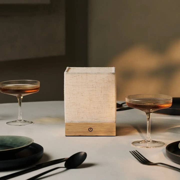 Tavellio - Wholesale Accent/Desk Lamp - Zano Light Brown Wireless Lamp with Wood and Linen - Mood Lighting, LED Table Lamp with Battery1