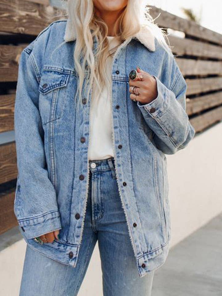 safistyle - Wholesale Denim Jacket - Women's - Oversized Fleece-Lined Denim Jacket