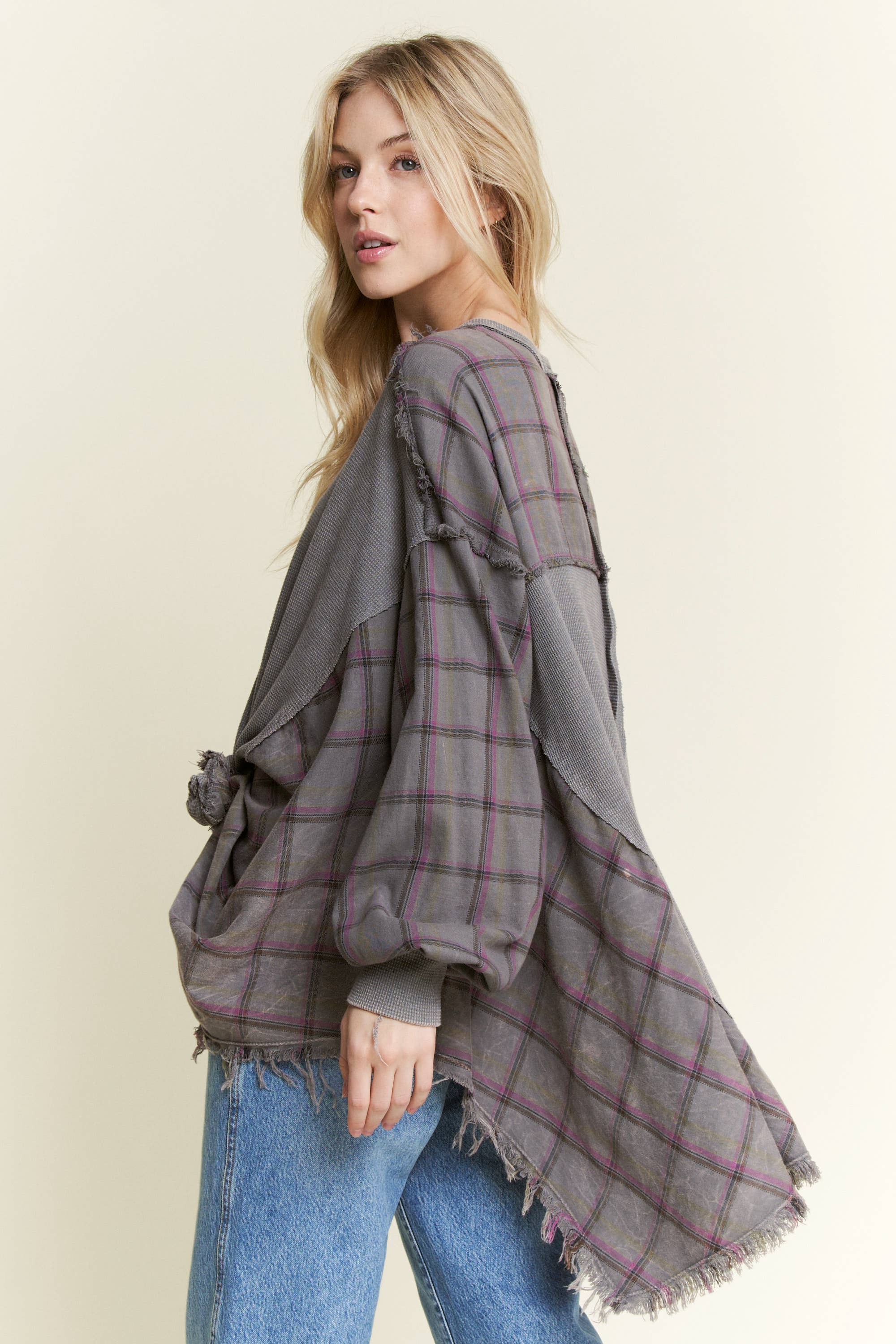 J.Her - Vente Tunique – femme - Top surdimensionné Boho avec flanelle à carreaux, taille HT414410