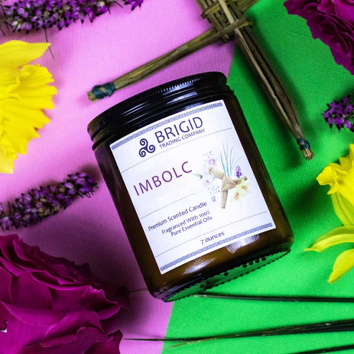 Candela di cera di soia Imbolc - Erica, Rosa, Narciso e Vetiver per la vendita all'ingrosso da parte di Brigid Trading Company