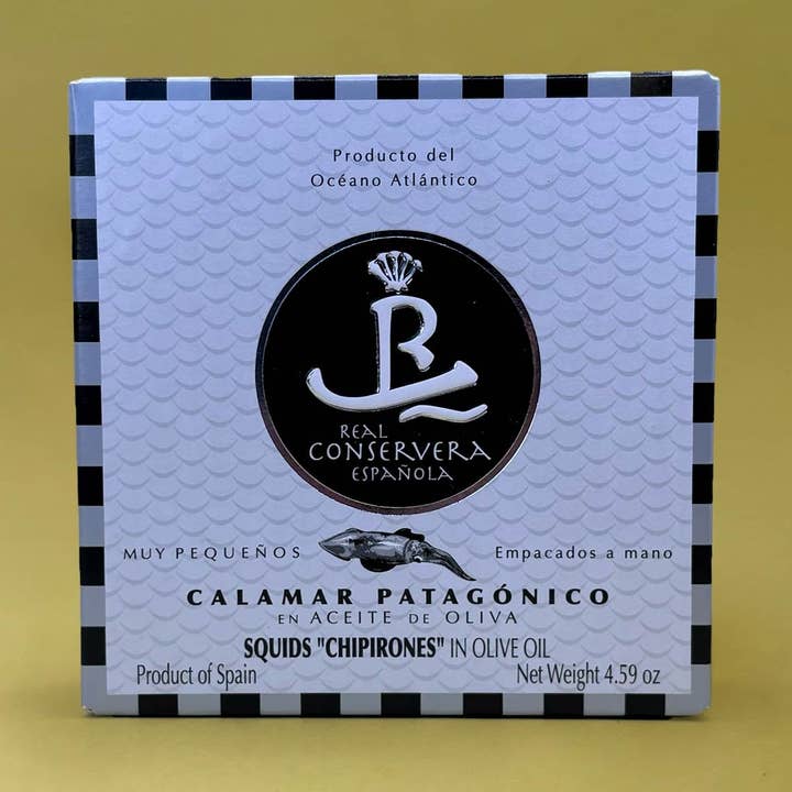 Real Conservera Española Small Stuffed Squids in Olive Oil "Chipirones" for wholesale by Lata