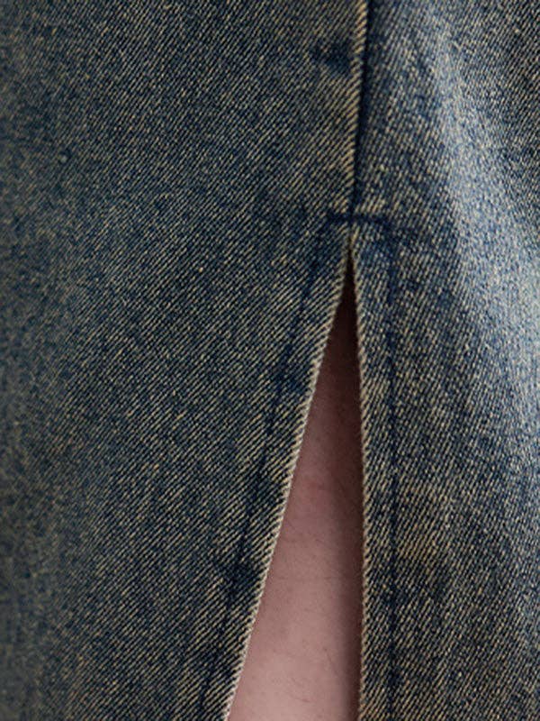 BLÅ Konstnärlig retro denim långa ärmar löst bundna split-joint trenchytterkläder för wholesale på Faire13
