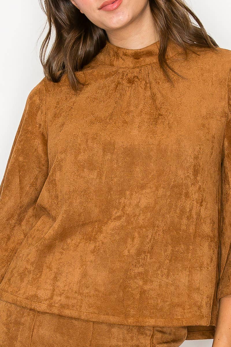 LoveWednesday - Wholesale Blouse - Women's - Bell sleeve camel suede top  - LWT1802 25