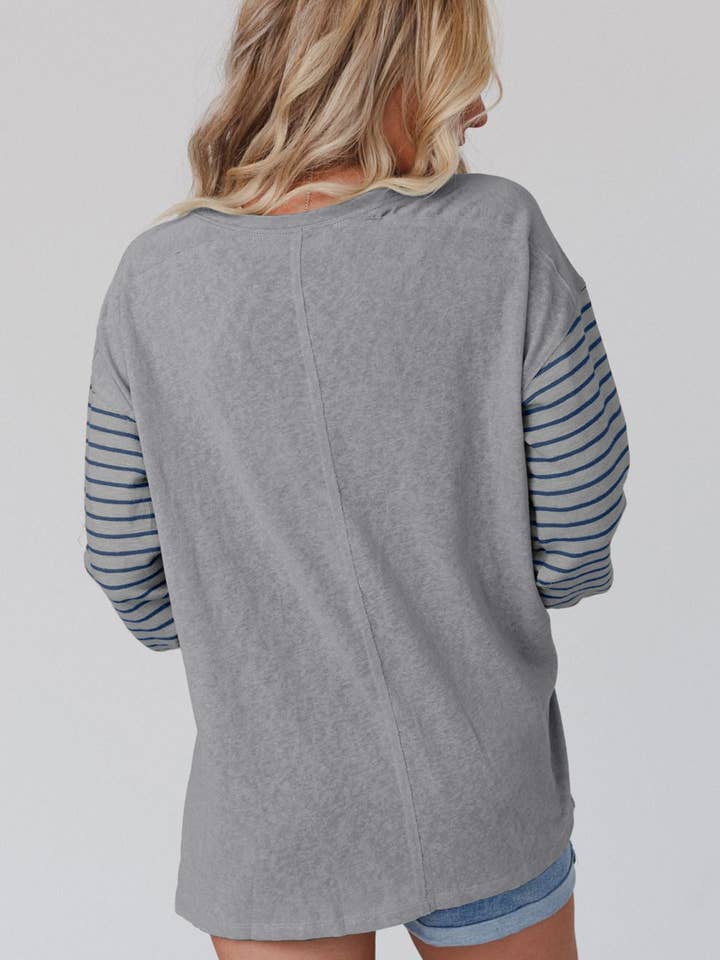 Lovesoft - Wholesale Tunic - Women's - Multicolor Clashing Stripe Bishop Sleeve Top