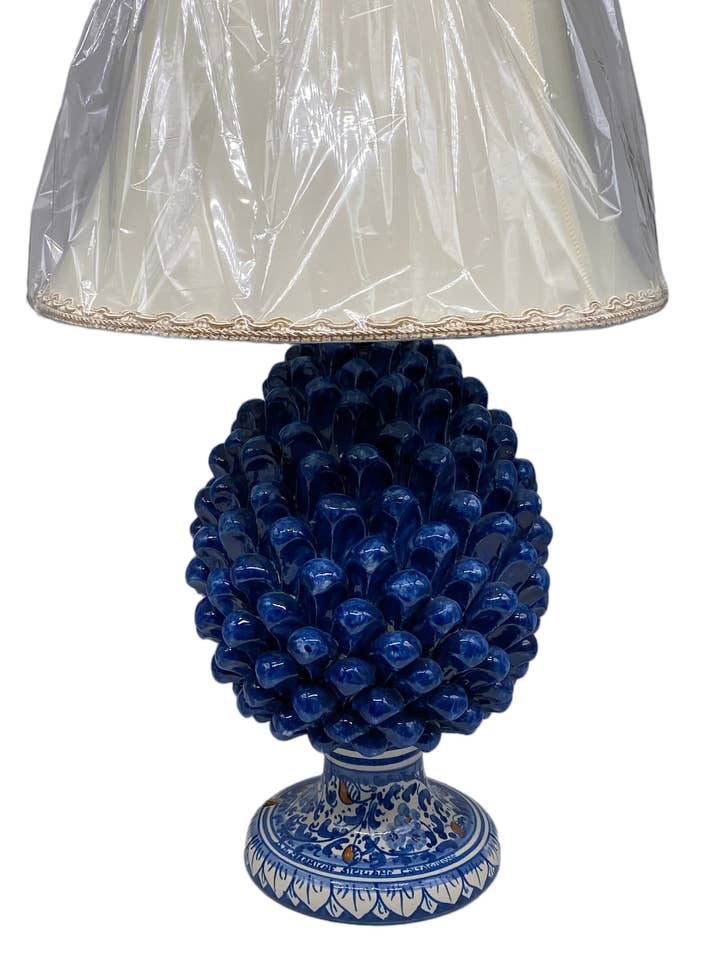 Caltagirone Ceramic Pigna Lamp cm H.30 Handmade Antique Blue Decorated Base for wholesale by DD Ceramiche Siciliane