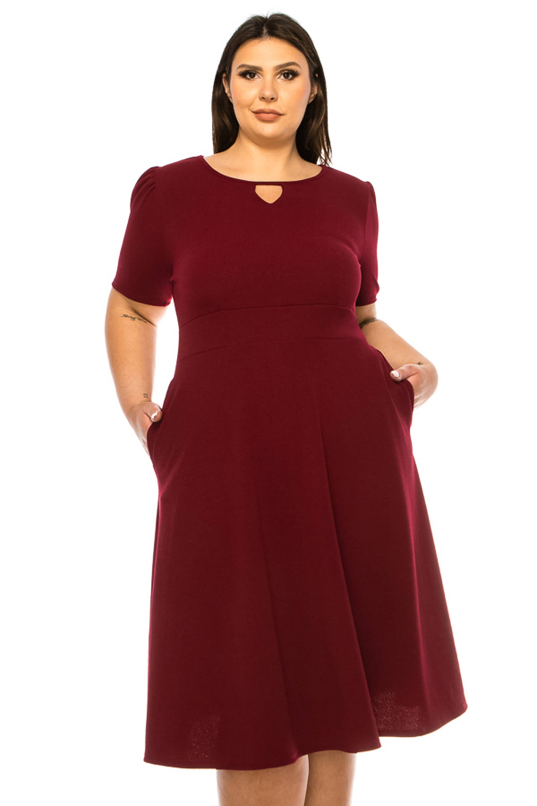 MOA COLLECTION - Wholesale Dress - Women's - Women's Plus Size Dress with Puff Sleeves and Keyhole Front11