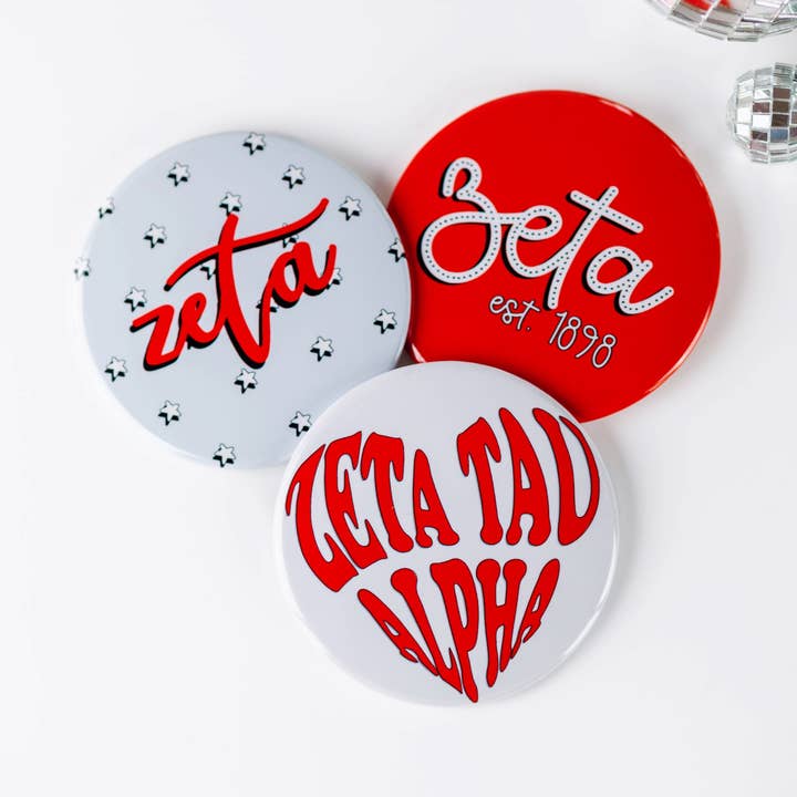 Red Zeta Tau Alpha Sorority Greek Game Day Buttons for wholesale by Tailgated Co.