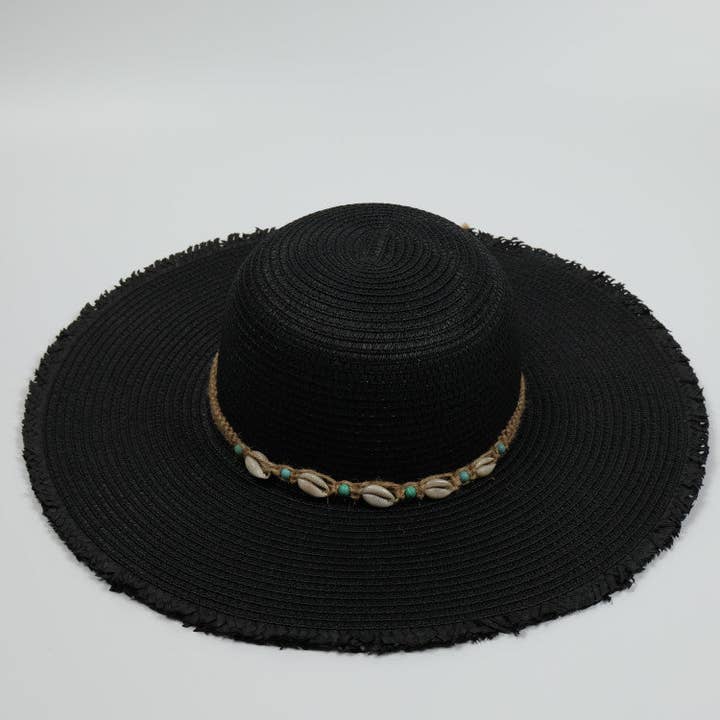 Nakoa The Label - Wholesale Straw hat – women's - Floppy Cowrie Shell Sun Hat - Seychelles - Black2