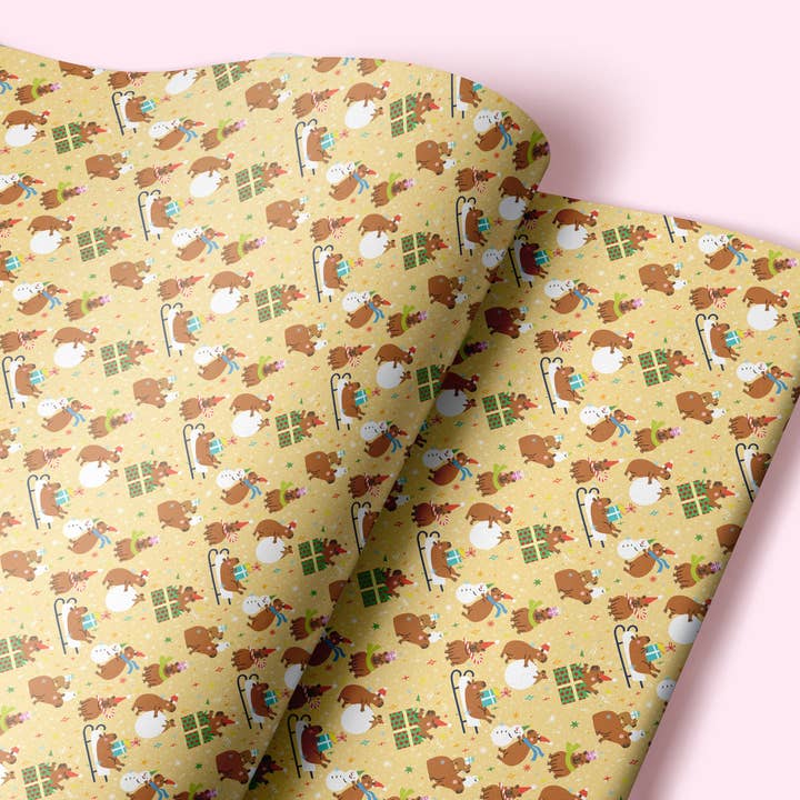 Sweary Card Lady - Wholesale Flat Wrap - NEW! Cute Capybara Chaos Christmas Gift Wrap - Flat Sheet1