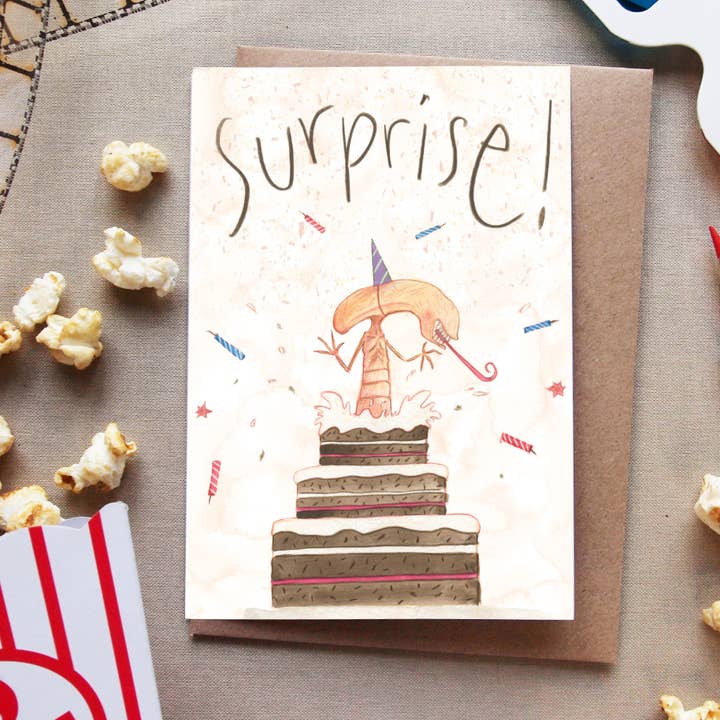 Sorpresa - Tarjeta de cumpleaños de película de terror de ciencia ficción alienígena para venta al por mayor de The Grey Earl