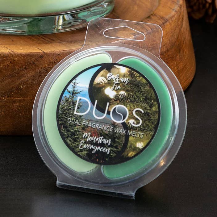 DUOS Wax Melts Candles - Mountain Evergreen / Balsam Fir for wholesale by The Candle Cottage & DUOS Dual Fragrance Candles