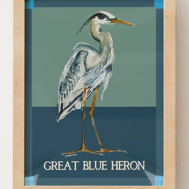 Poster - Great Blue Heron on Blue for wholesale by Goose and Willow