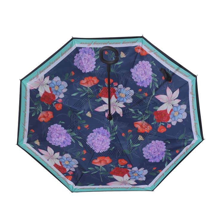 PEACH ACCESSORIES - Wholesale Umbrella - Women's - F975 Blue Chrysanthemum upside down umbrella