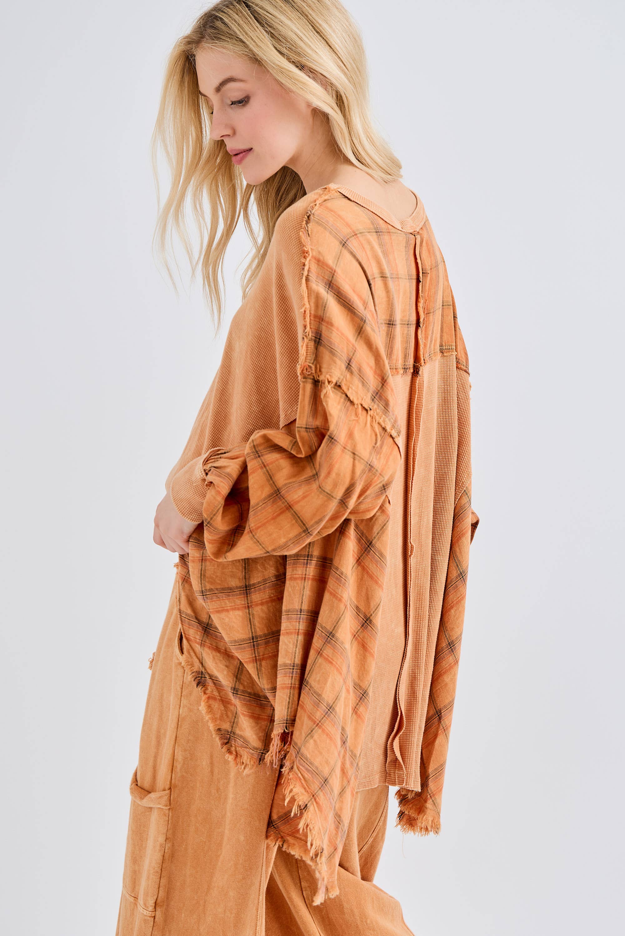 J.Her - Vente Tunique – femme - Top surdimensionné Boho avec flanelle à carreaux, taille HT41442