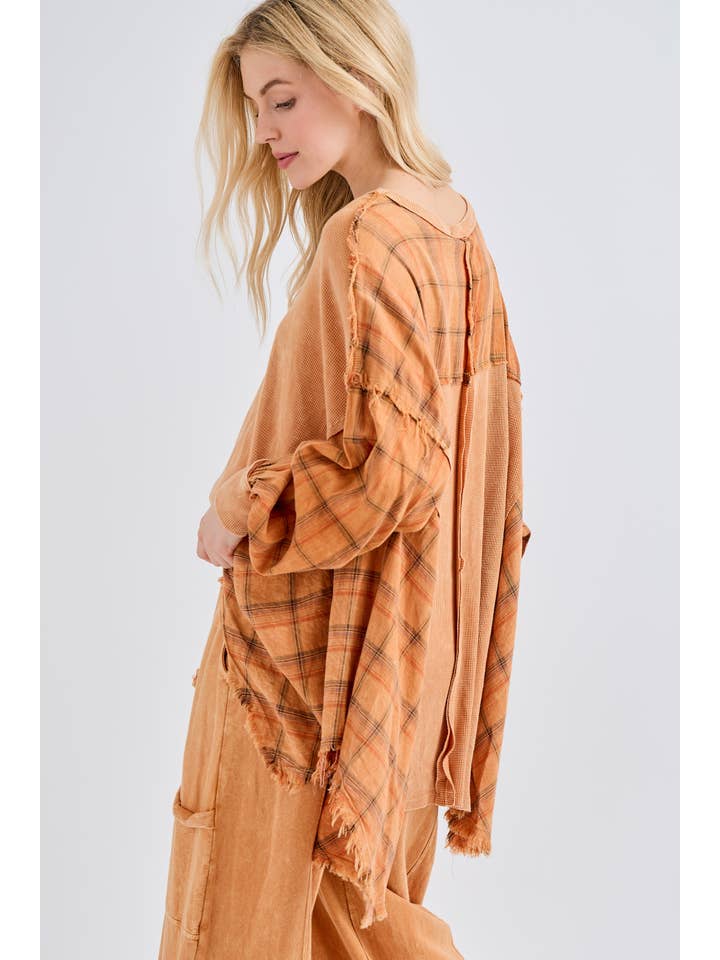 J.Her - Vente Tunique – femme - Top surdimensionné Boho avec flanelle à carreaux, taille HT41442