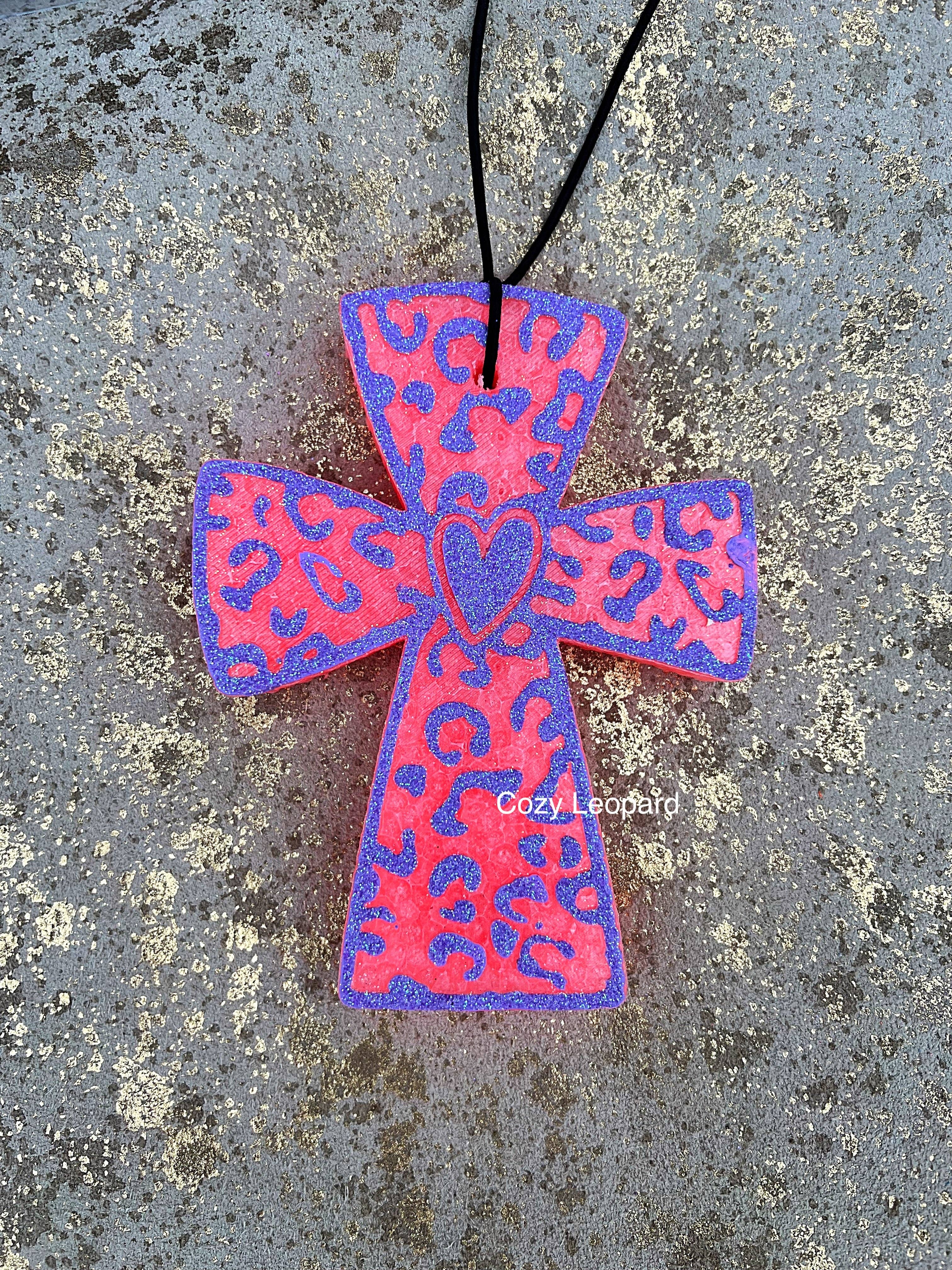 Cozy Leopard Boutique - Wholesale Car Freshener - Women's - Leopard Heart Cross Car Freshie3