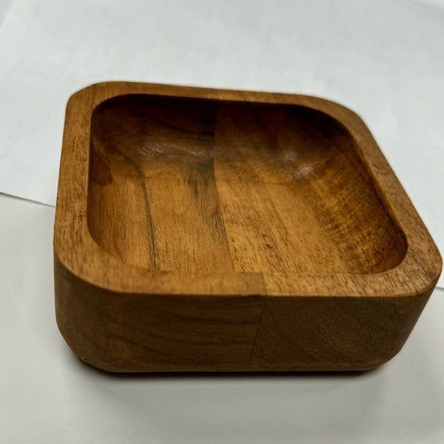 India Handicrafts Inc - Wholesale Condiment/Dip Bowl - Rounded Square Wooden Nut/Dip Bowl2