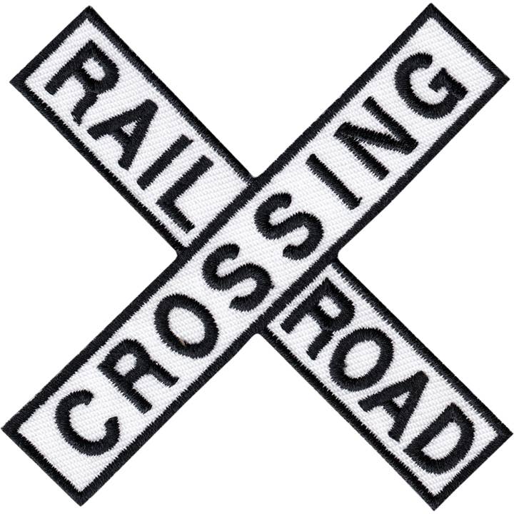 Patch - Railroad Crossing - White Train Sign for wholesale by Square Deal Recordings & Supplies
