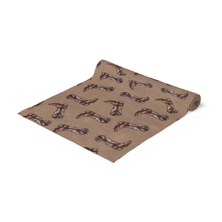 Brown Cowboy Boots on leather-textured Paper Table Runner for wholesale by Hey Y'all Party