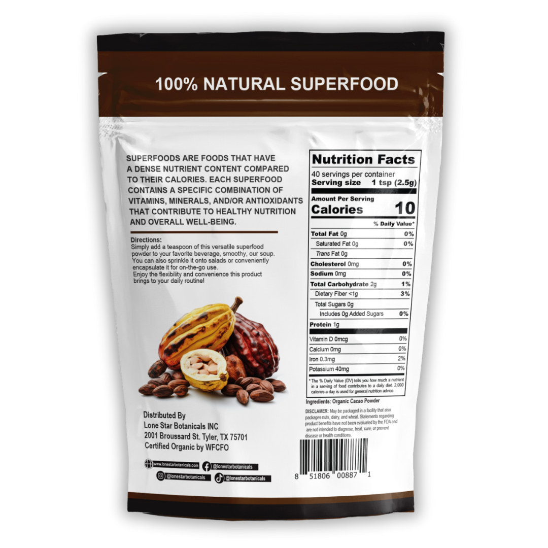 Lone Star Botanicals - Wholesale Protein/superfood powder - Organic Cacao Powder -- 3.52 oz7