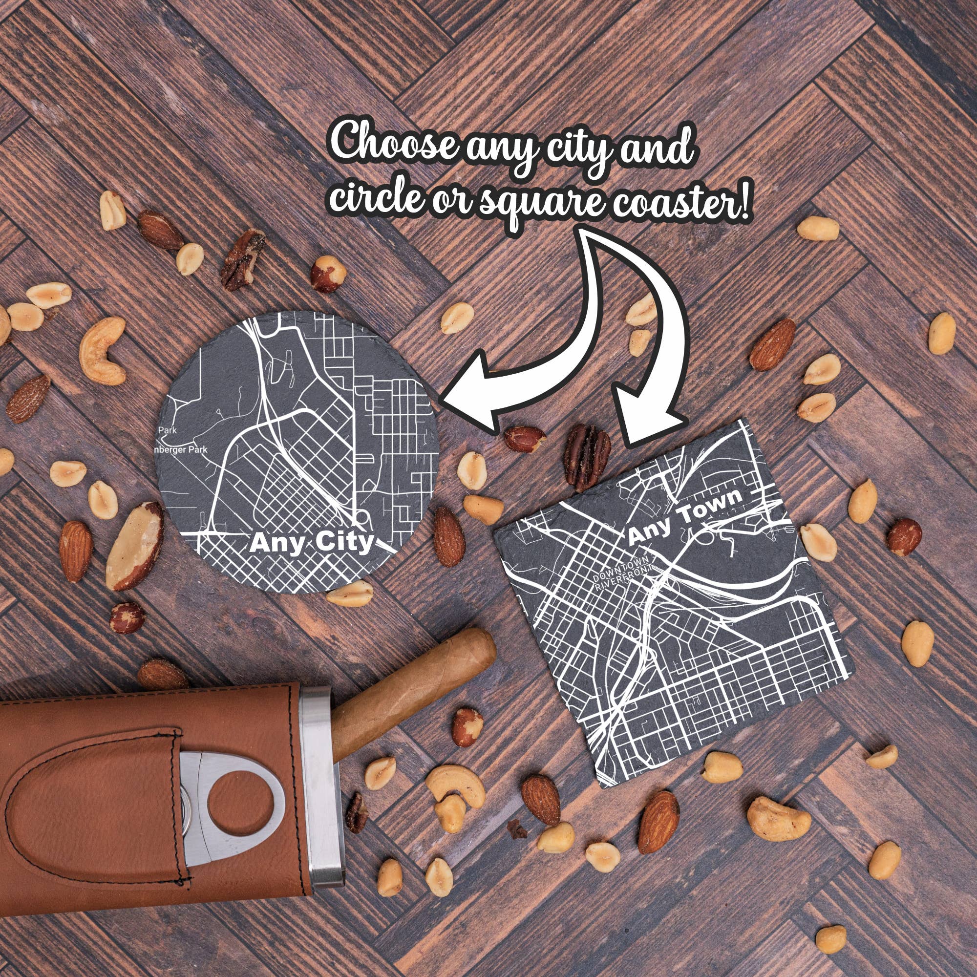 Blue Ridge Mountain Gifts - Wholesale Coasters - Any Custom Map - UV Printed Slate Coasters - Your City/Town