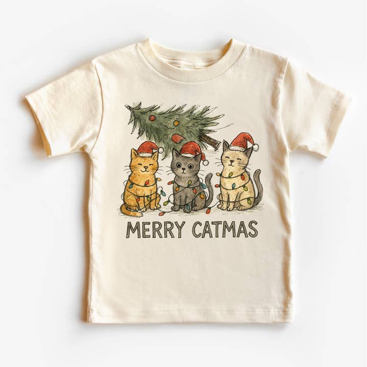 Merry Catmas Kitty Cat Christmas Tree T-Shirt - Kids Christmas Tee for wholesale by Madi Moosh