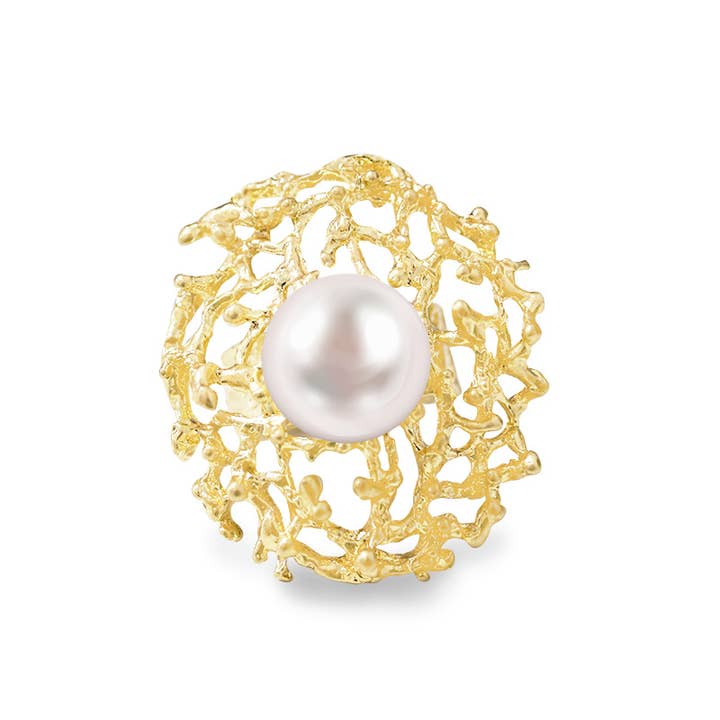 LARGE ELASTIC CORAL RING WITH PEARL - NY2492B896 for wholesale by AMORINO SRL