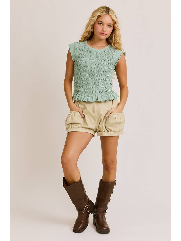 LE LIS - Wholesale Blouse - Women's - CREW NECKLINE TOP WITH RUCHED DETAIL AT THE FRONT BODY