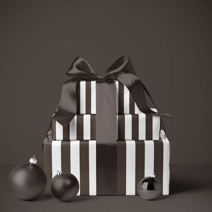 Papier d'emballage à rayures marron espresso sur commande pour la vente par SB Paperie