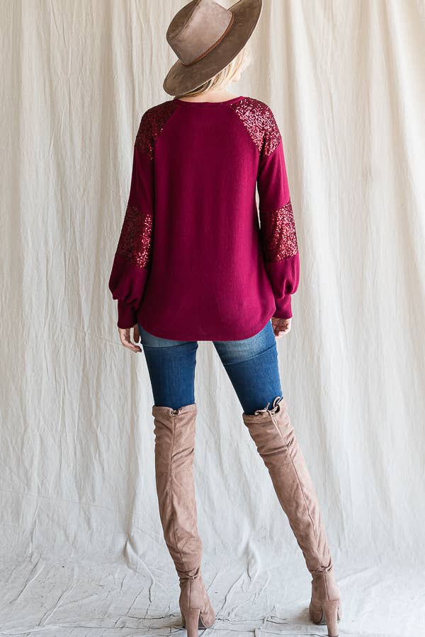 7th Ray - Wholesale Knit Top - Women's - Women's Casual Brush Knit Top with Sequin Contrast T439917