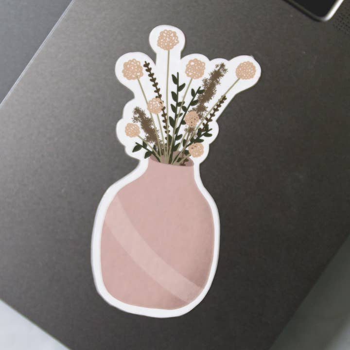 Boho Flower Vase Glossy Vinyl Sticker for wholesale by West Creek Mercantile