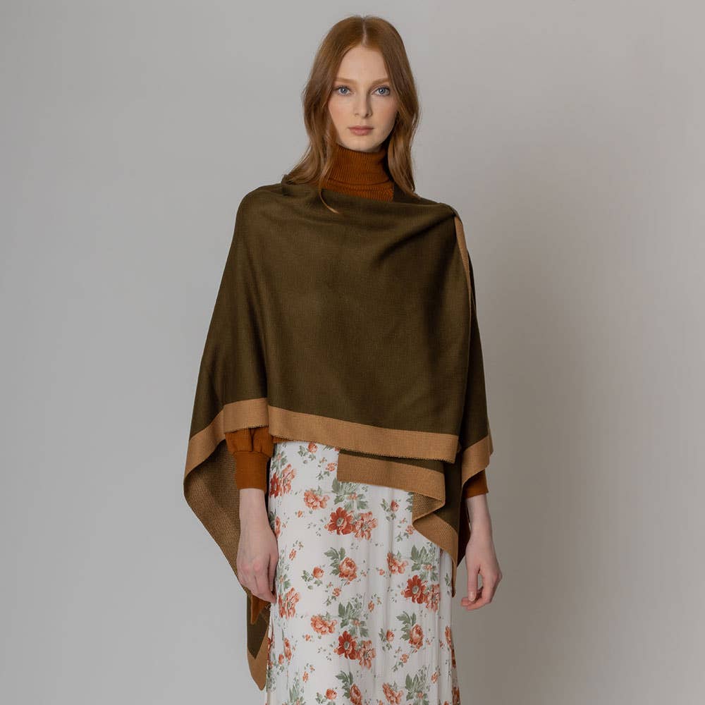 Sensibling Corp. - Wholesale Poncho - Women's - Bordered Ruana Poncho With Shoulder Strap0