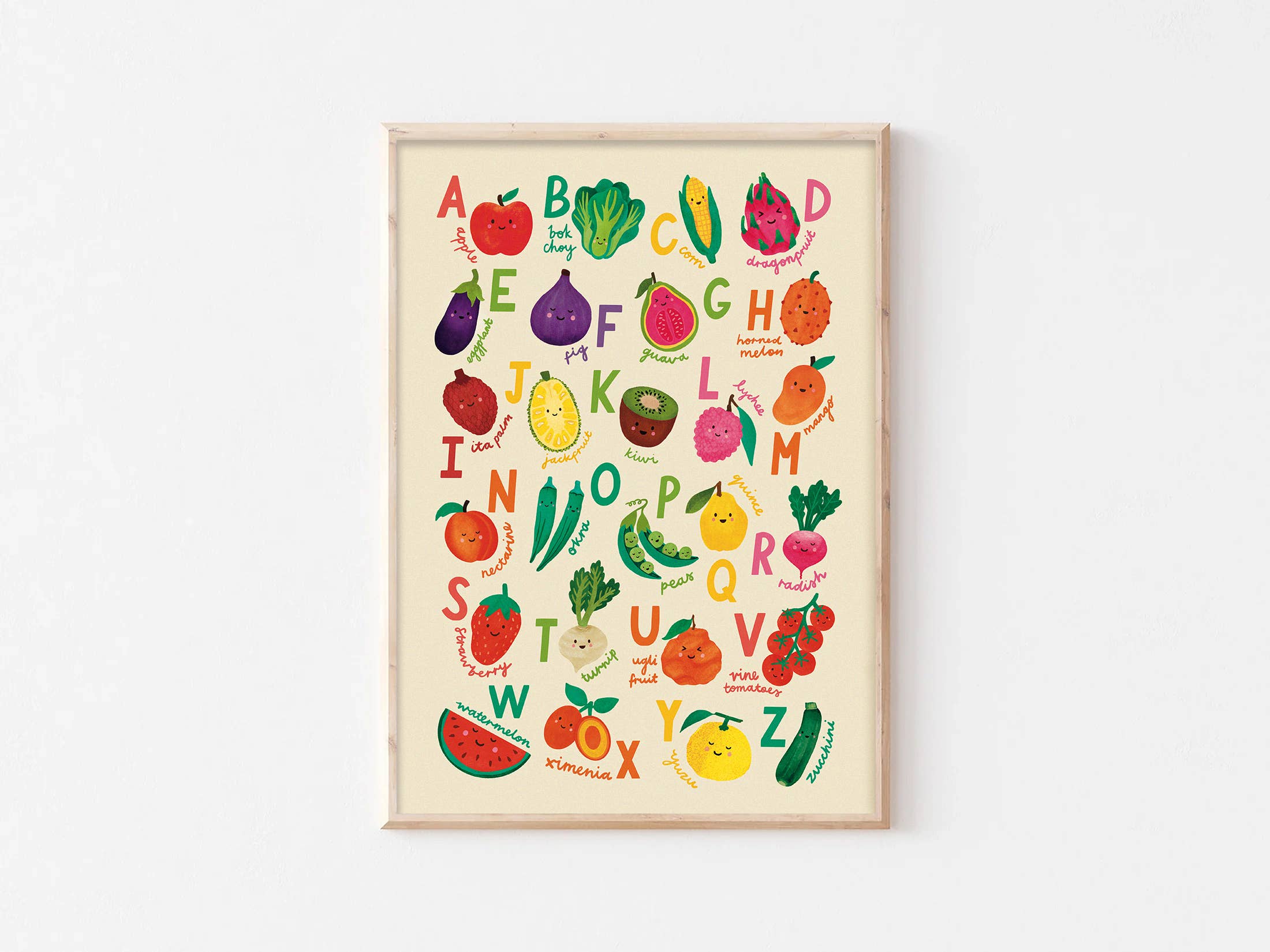 Lauren Sissons Studio - Venta al por mayor Ilustración - Niños y bebés - Impresión del Alfabeto de Frutas + Verduras de la A a la Z - Arte Educativo Moderno para Niños1