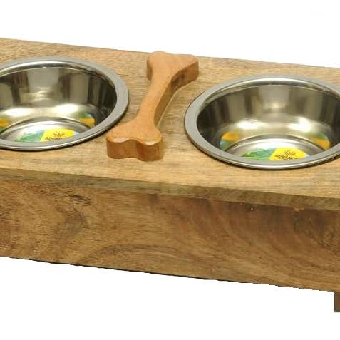 Wooden Double Diner with Bone for wholesale by Advance Pet Products