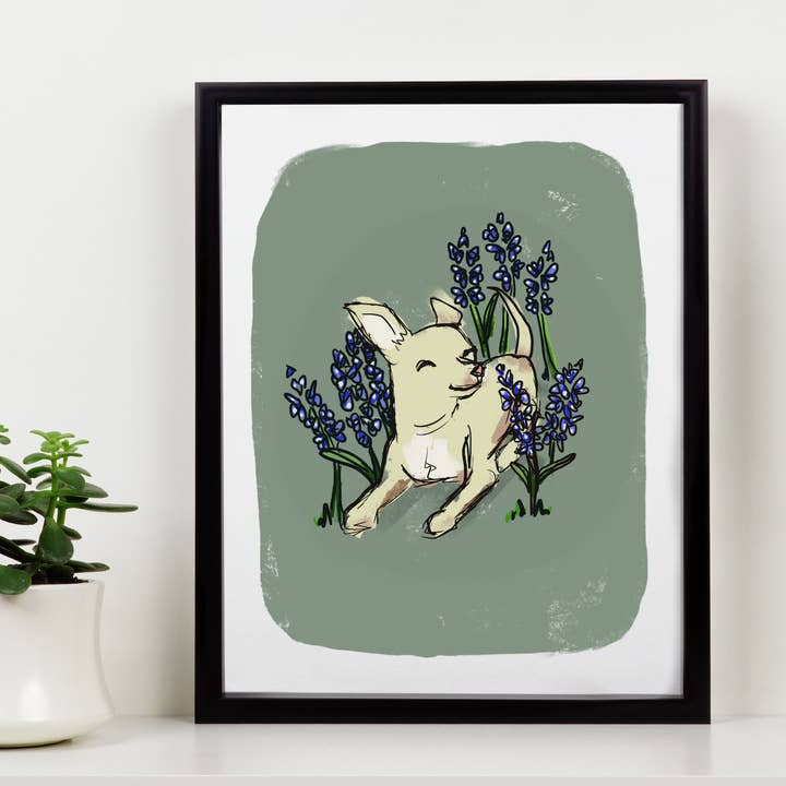 Blue Bonnet Chihuahua Art Print for wholesale by Sleepy Chi