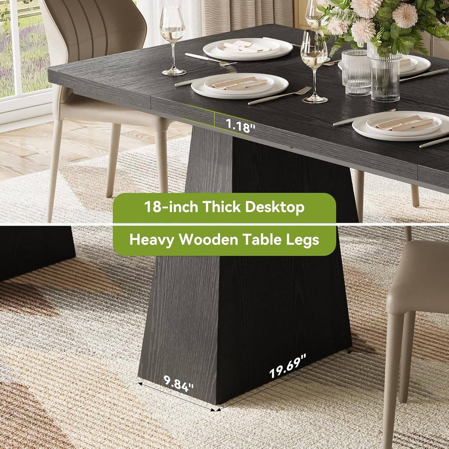 Wooden Dining Table for 6 with Heavy Duty Legs Black for wholesale on Faire5