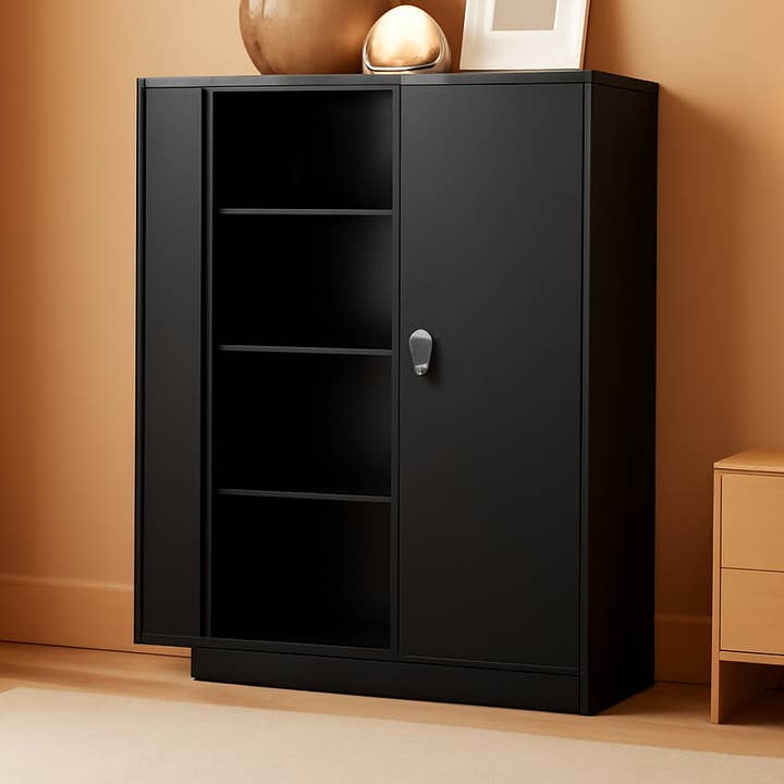 Black Metal Storage Cabinet With Lockable Shelves Heavy Duty for wholesale by ShipItFurniture