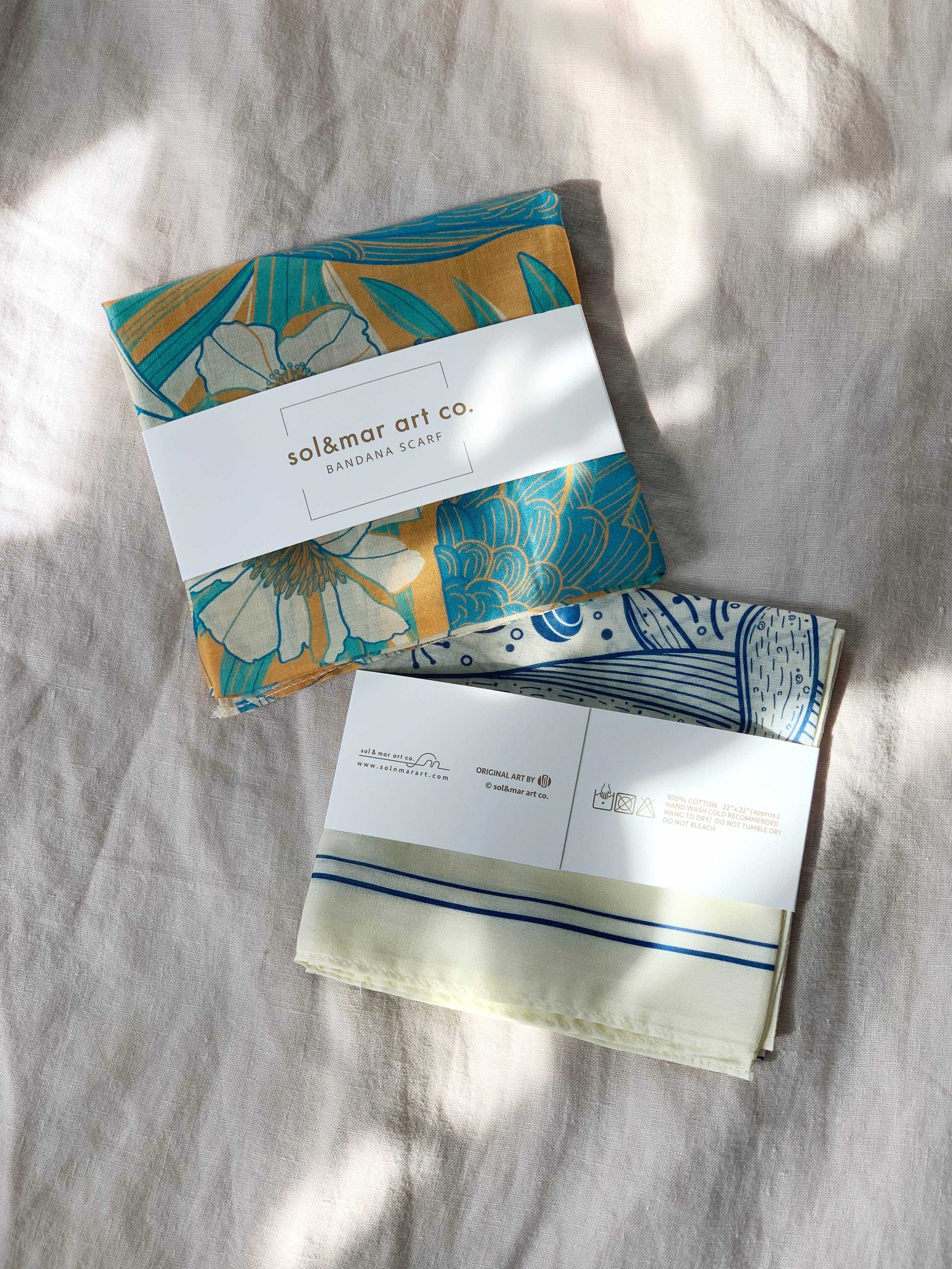 sol&mar art co. - Wholesale Bandana - Unisex - Whale, and the Ocean Bandana Scarf (Off-White)10