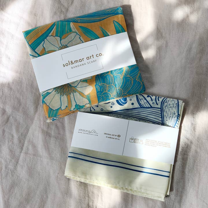 sol&mar art co. - Wholesale Bandana - Unisex - Whale, and the Ocean Bandana Scarf (Off-White)10