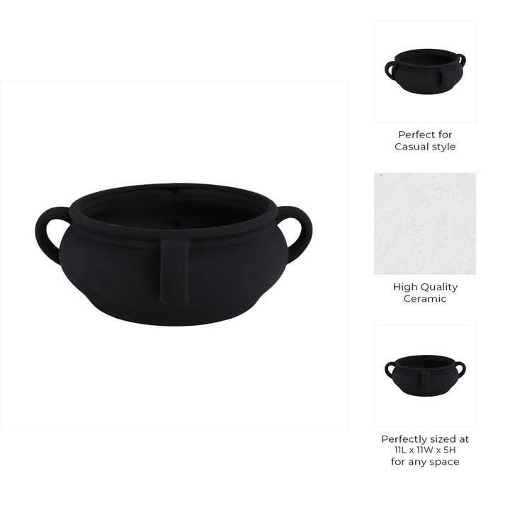 Sagebrook Home - Wholesale Decorative Plate/Dish/Bowl - 11 in. Black Textured Bowl with Handles