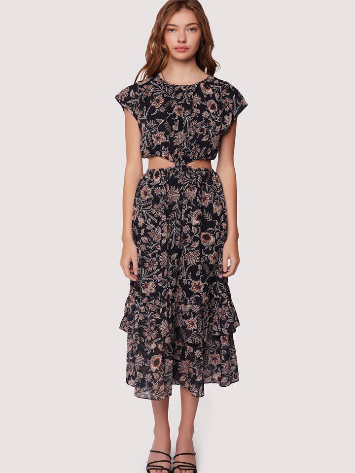 Eclipse Of The Heart Midi Paisley Print Tiered Ruffle Dress for wholesale by Lost + Wander