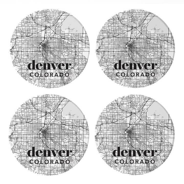 Love Local - Wholesale Coasters - Black And White White Map Colorado Denver | Absorbent Coasters | Set of 4 | Min 2