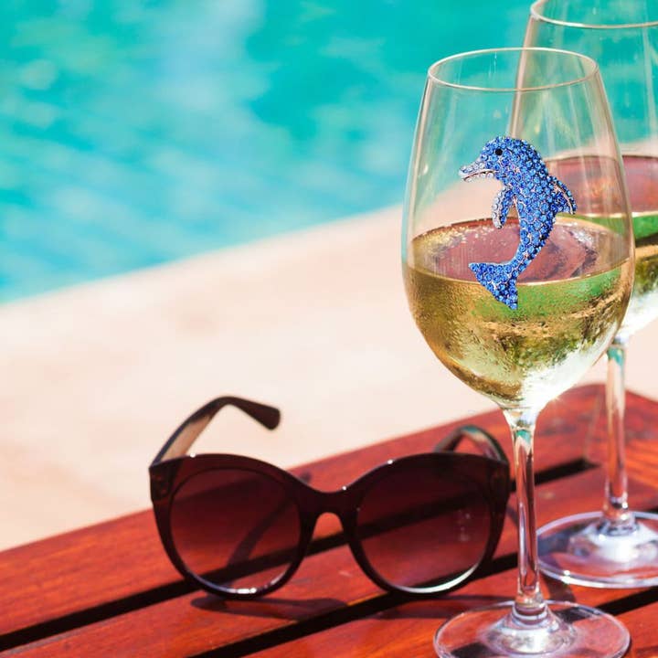 The Queens' Jewels® - Wholesale Wine Glass - Dolphin Jeweled Stemmed Wine Glass0