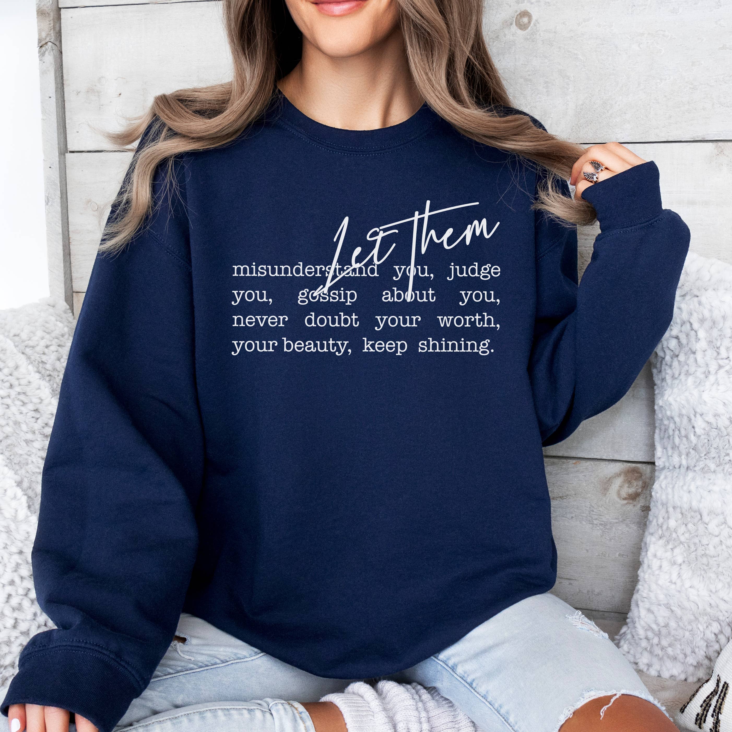 Down Home Tees - Wholesale Graphic Sweatshirt - Women's - Let Them Judge You but Keep Shining Crewneck Sweatshirt3