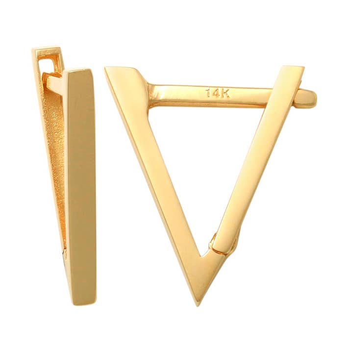 14kt Massief Gouden 15mm Driehoekige Huggie Hoepeloorbellen voor wholesale door Zahav Jewelry