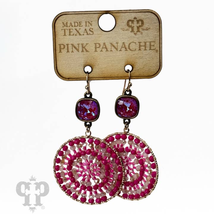 Pink Panache Brands - Wholesale Dangle Earrings - Woven bead earring, Austrian crystal