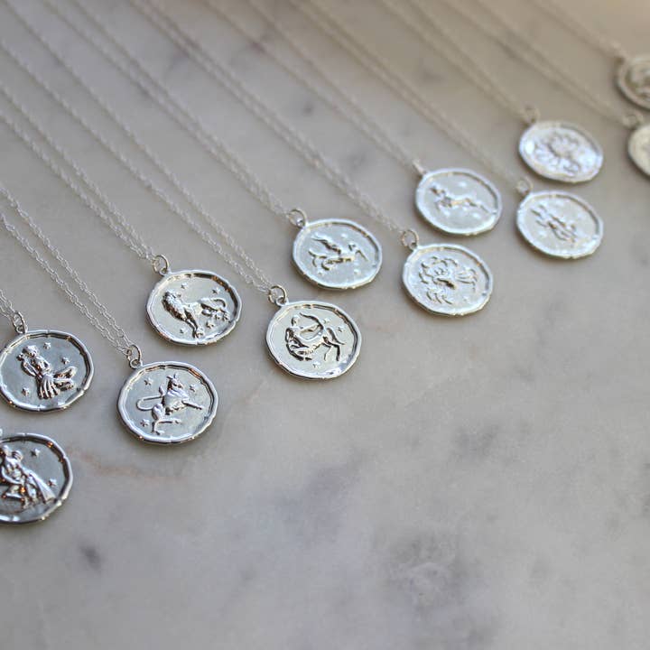 Silver Zodiac Necklace Coin Disk for wholesale by Laalee Jewelry