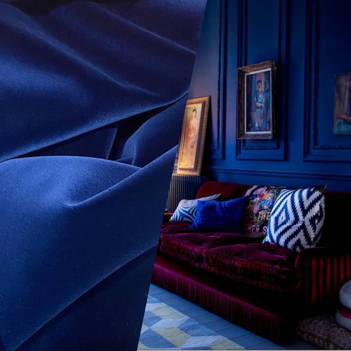 Designer 100% Cotton Upholstery Velvet Fabric Jewel Blue for wholesale by Fancy Styles Fabric