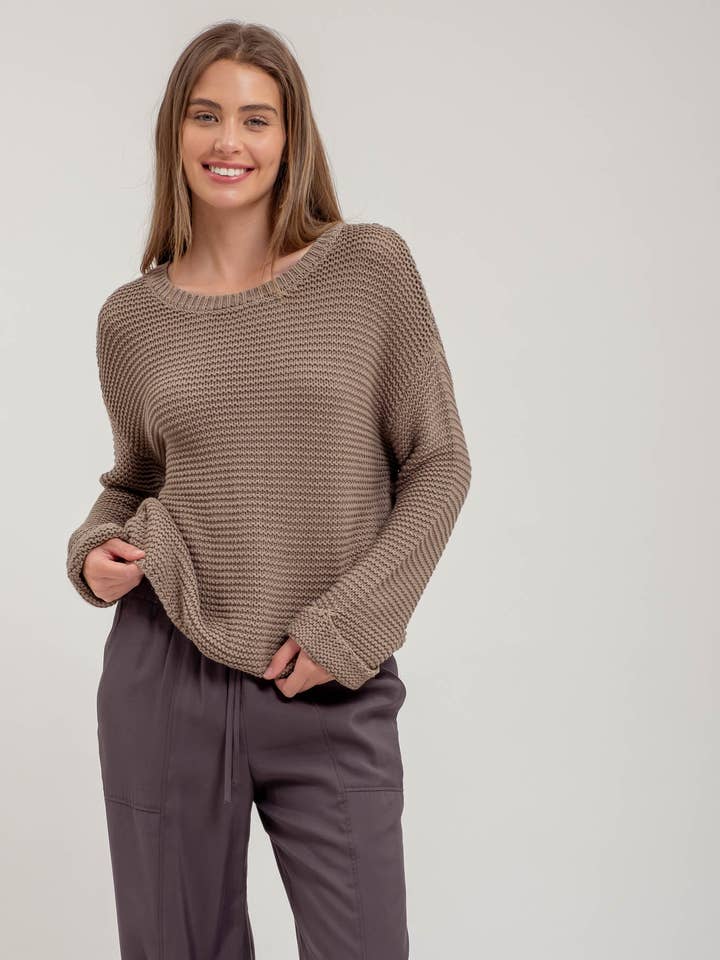 Blu Pepper - Wholesale Knit Sweater - Women's - CHUNKY KNIT LONG CUFF SLEEVE PULLOVER SWEATER