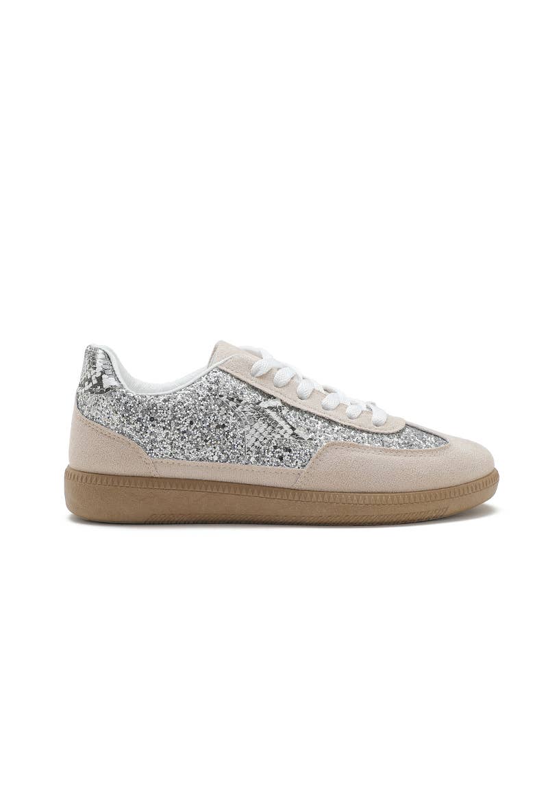Joia Paris - Vente Baskets tendance – femme - Basket à lacets paillettes avec étoiles B-66129